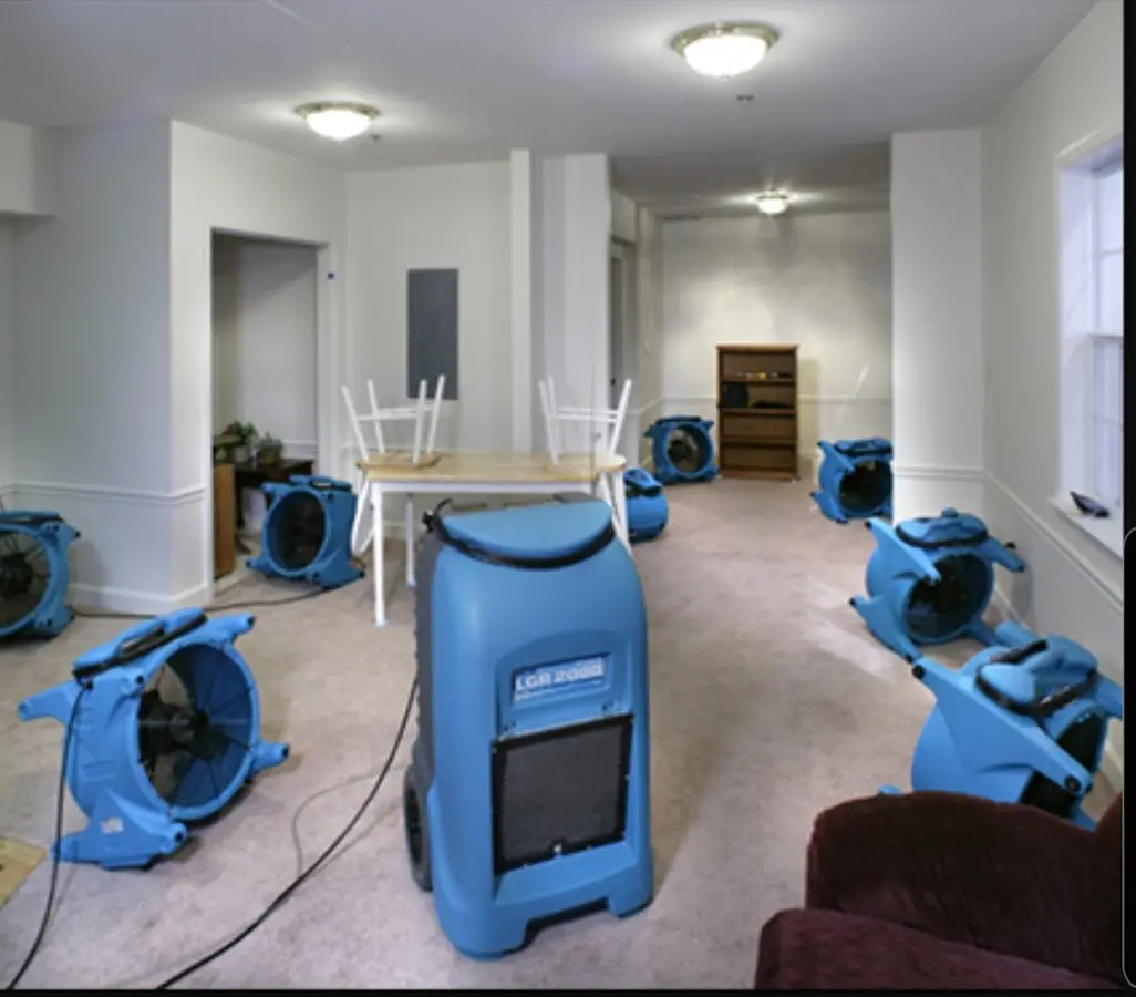 Air movers and dehumidifier setup for Water Damage Restoration in Rancho Cucamonga